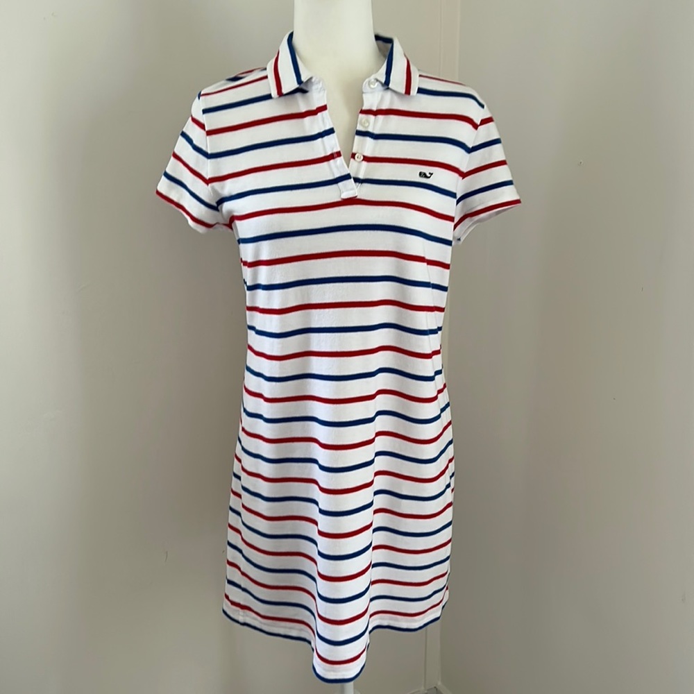 Vineyard Vines Red/White/Blue Striped Cotton Polo Dress sz M